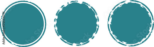 Three teal circles with distressed edges show a progression of wear and tear