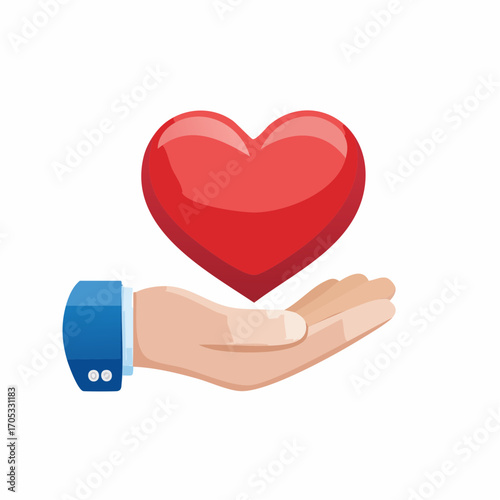 Hand Offering a Red Heart Symbol of Love and Care.
