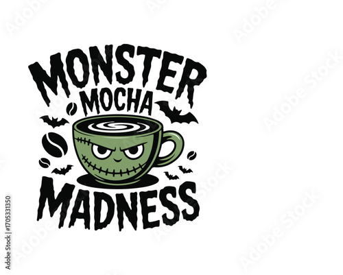 Monster mocha madness halloween coffee cup design
