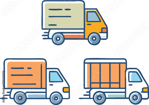 Vector art of collection of delivery trucks in flat style