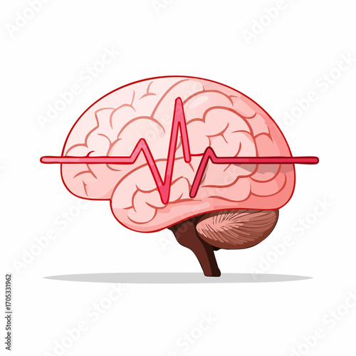 Human Brain with Heartbeat Graphic Overlay.