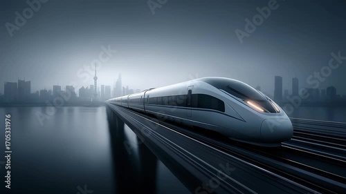 High-speed Train Speeding Against Shanghai Cityscape