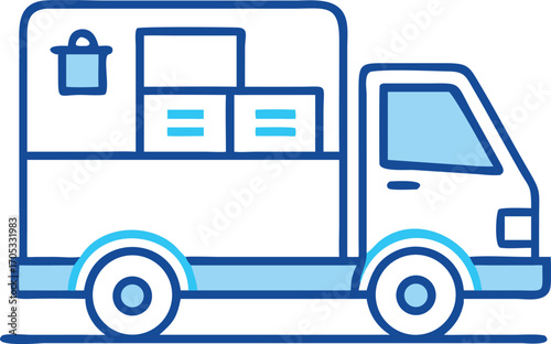 Vector art of delivery truck with package in flat design style