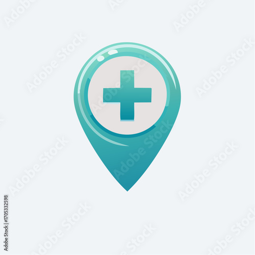 Medical Location Marker with Plus Sign.