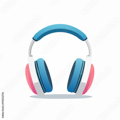 Modern White Headphones with Blue and Pink Accents.