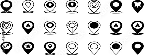 Vector icon set for navigation and travel. Modern, clean design with a mix of outline and solid styles.