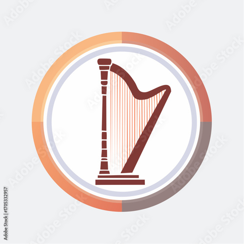 Ornate Red Harp Icon Design.