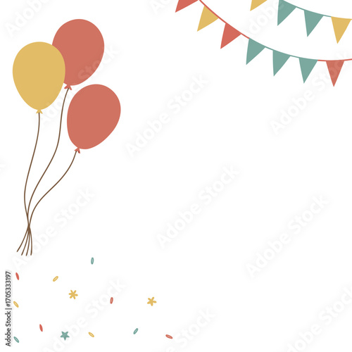 Celebration balloons and bunting isolated on white background