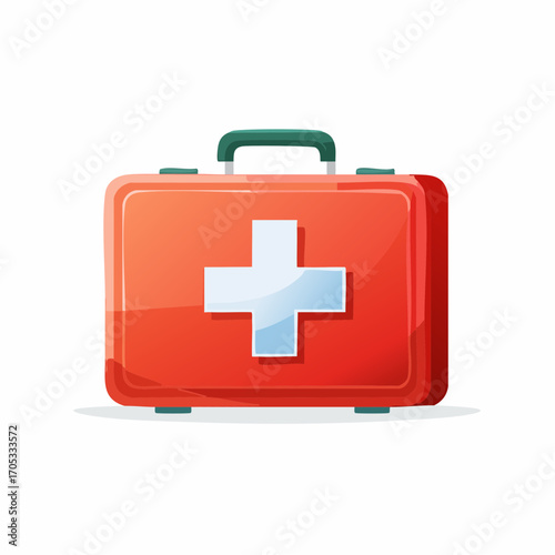 Red FirstAid Kit with White Cross Symbol.