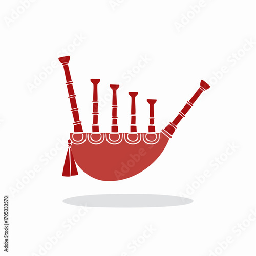 Red Scottish Bagpipe Musical Instrument Illustration.