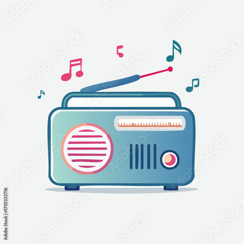 Retro Radio with Musical Notes.