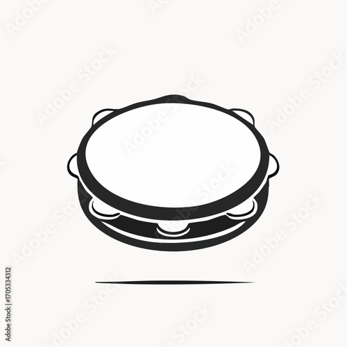 Simple Black and White Illustration of a Tambourine.