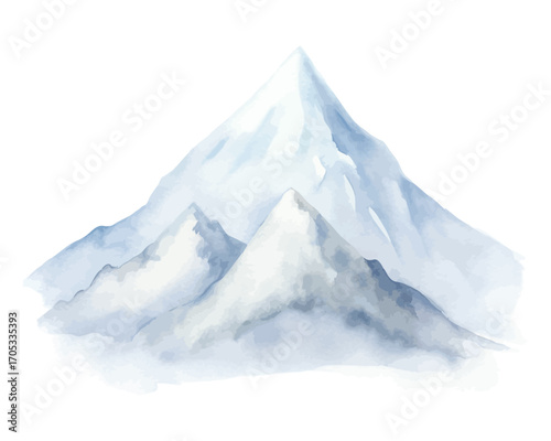 Watercolor snow covered mountains vector illustration isolated on white background