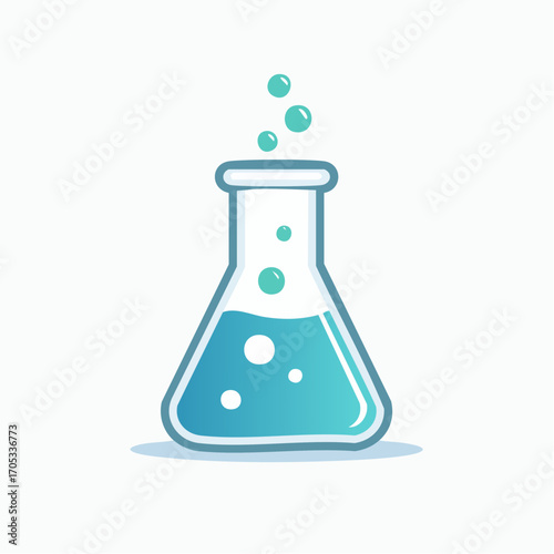 Simple Outline of a Laboratory Flask with Bubbles.