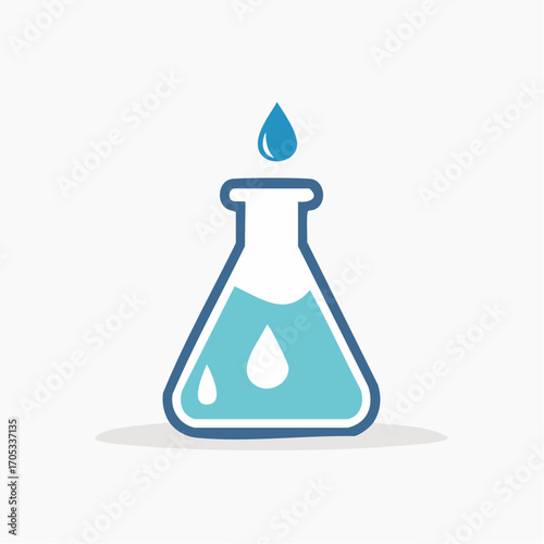 Simple Outline of a Laboratory Flask with Liquid and Droplets.