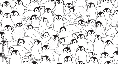 Cute Cartoon Penguins Seamless Pattern Illustration