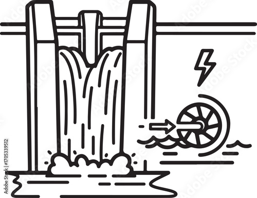 Hydroelectric Dam Generating Renewable Energy Illustration
