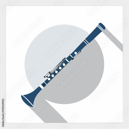 Stylish Dark Blue Clarinet Illustration.
