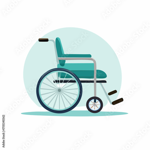 TealColored Wheelchair with Metal Frame.