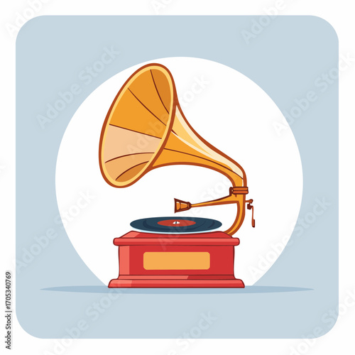 Vintage Retro Record Player with Horn Speaker.