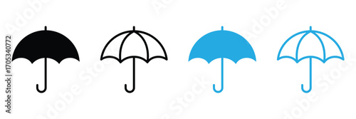 Umbrella icon. Weather concept for rain protection, monsoon season, forecast sign. Umbrella symbol on the white background silhouette vector illustration.
