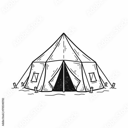 Simple black and white illustration of a camping tent, ready for outdoor adventures.