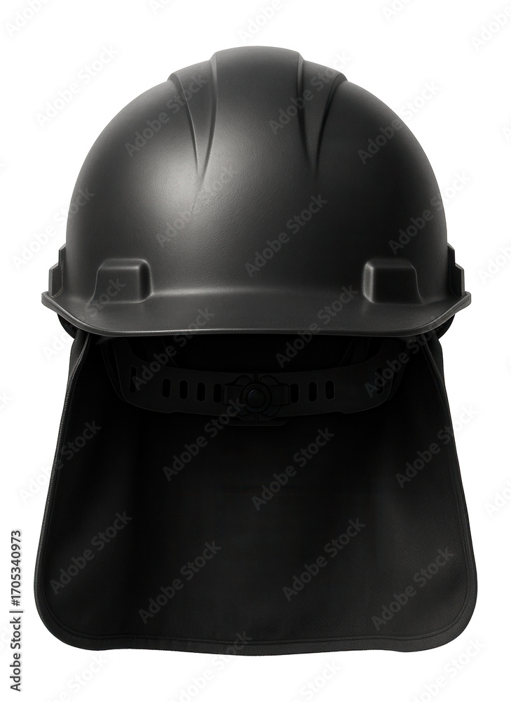 Fototapeta premium Black industrial hard hat with neck protector