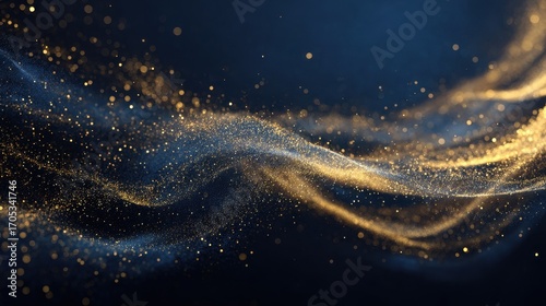 Abstract Gold and Blue Glitter Wave Background