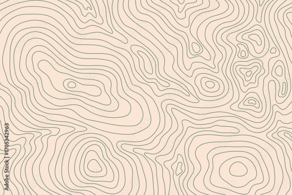 Obraz premium Abstract topographic map background. Green topographic terrain lines on a beige background. Topographic map contour lines backdrop.