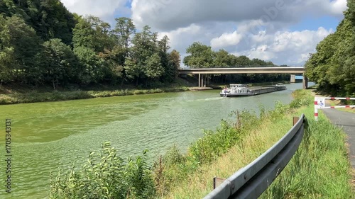  A barge on a water canal near the city of Herstel in Germany