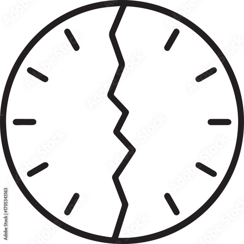 Time's Fragmentation: A stark, minimalist graphic of a cracked clock face, symbolizing disruption, urgency, or the passage of time.