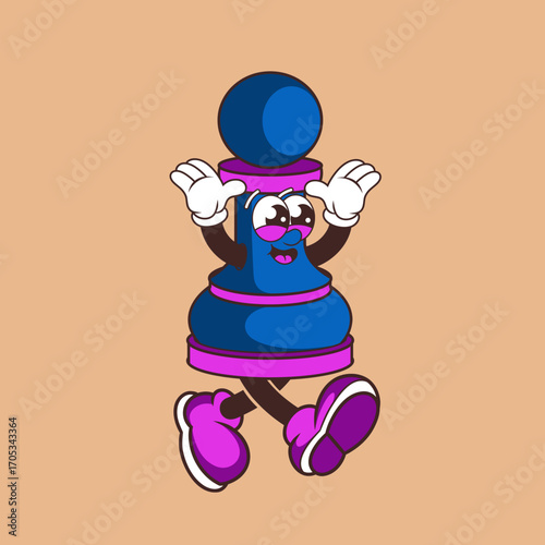 Retro character design from chess pawn happy