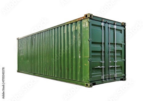 Military green cargo container. isolated on transparent or white background
