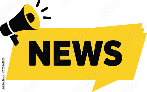 Megaphone announcing the word news on a yellow speech bubble