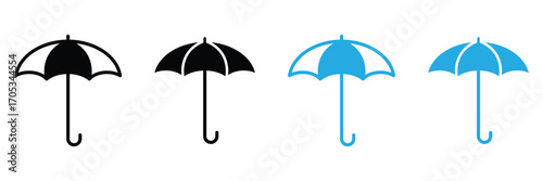 Set of umbrella icon flat vector illustration on white background. Umbrella line icon. Rain sign. Safe insurance symbol. Quality design element. Linear and fill style umbrella icon. Editable stroke.