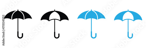 Set of umbrella icon flat vector illustration on white background. Umbrella line icon. Rain sign. Safe insurance symbol. Quality design element. Linear and fill style umbrella icon. Editable stroke.