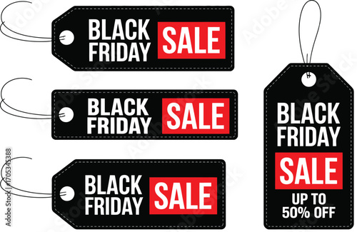 Black friday sale tags offering discounts up to ninety percent off