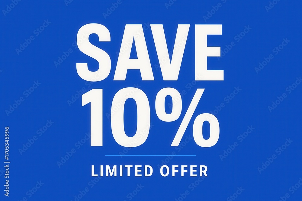 Obraz premium Save 10% limited offer banner, modern style, appealing retail discount promotion.
