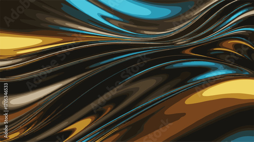 Swirling Abstract Fluid Art with Metallic Sheen in Brown, Blue, and Gold vector illustration