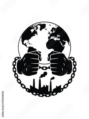 Earth shackled by industrial pollution and human hands