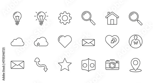 Line Art Icon Set for User Interface and Website Design - Business and Technology Symbols