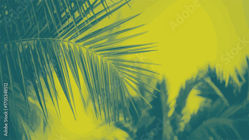 Tropical Palm Frond Silhouette Against Yellow Sky Background palm tree leaf
