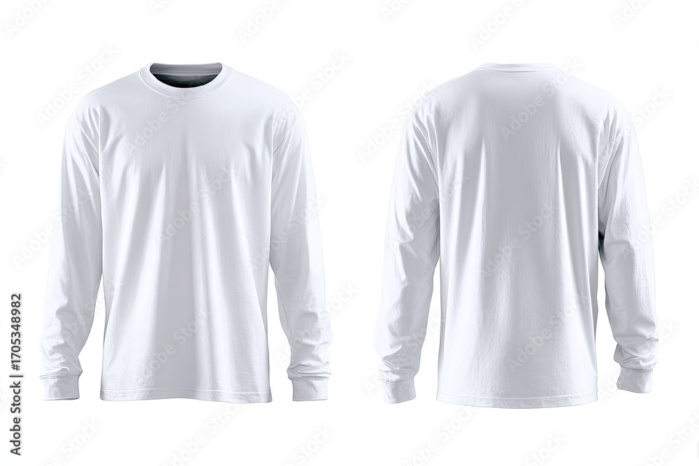 Blank white long-sleeve shirt, front and back view Blank white long-sleeve shirt, front and back view