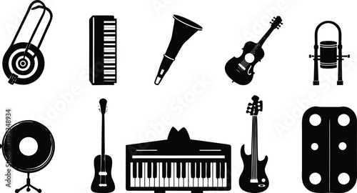 Silhouette Collection of Musical Instruments for Orchestra Band or Ensemble