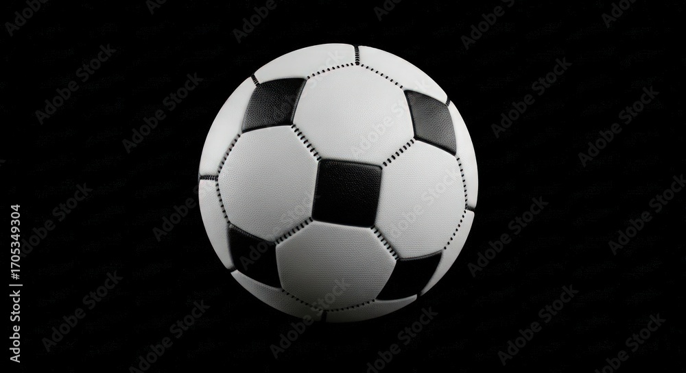 Fototapeta premium Classic black and white soccer ball floating in a dark studio with soft lighting