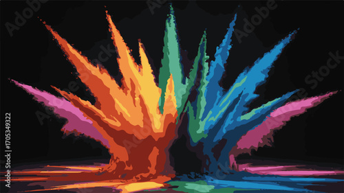 Vibrant Explosion of Colored Powder Against Black Background color explosion powder explosion