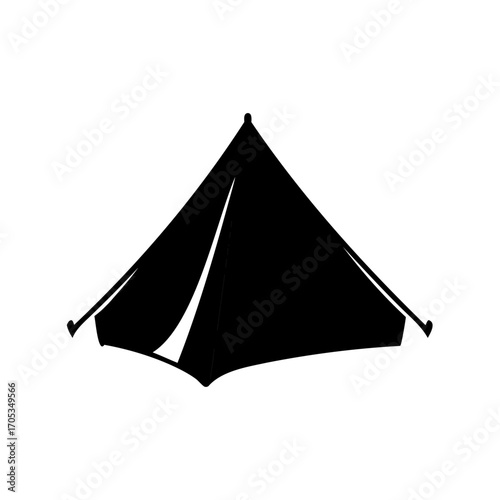 Simple black and white silhouette of a tent for outdoor adventures