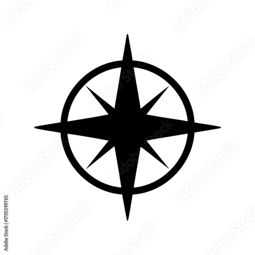 Simple Black and White Compass Rose Symbol within a Circle illustration