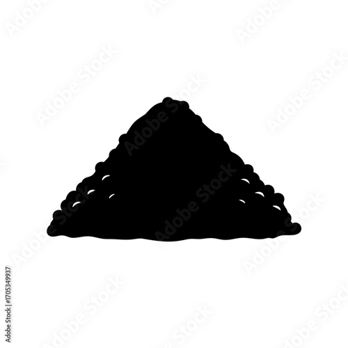 A black silhouette of pile of dirt, soil, or debris on white