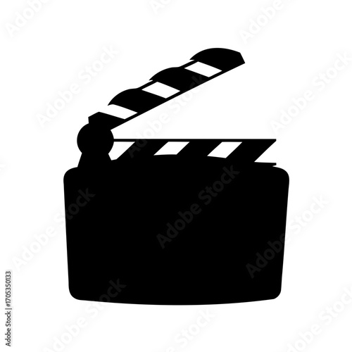 Classic film clapperboard with open design in solid black silhouette style